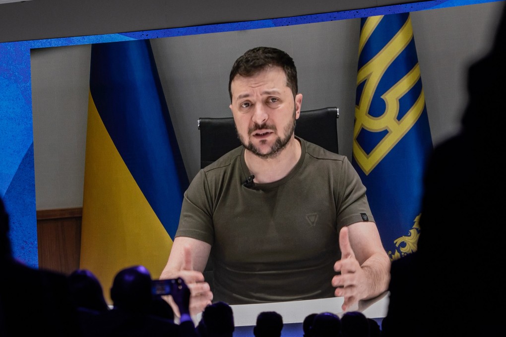 Ukrainian President Volodymyr Zelensky delivers a video address urging other nations to help his country. Photo: dpa