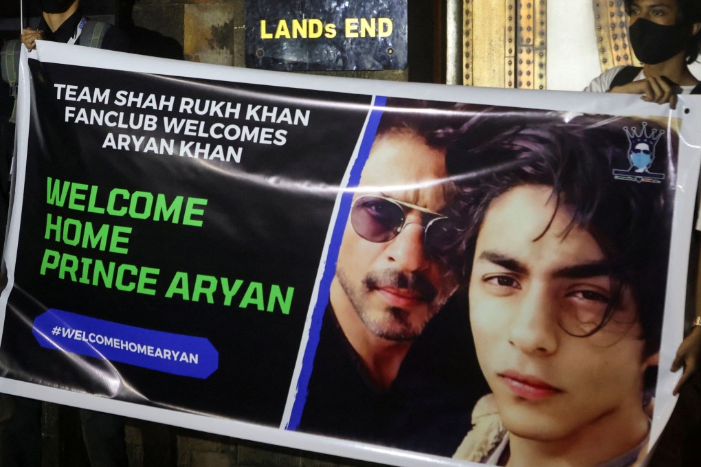 Fans hold a poster after Aryan Khan was granted bail on drugs charges; he has now been cleared. Photo: Reuters