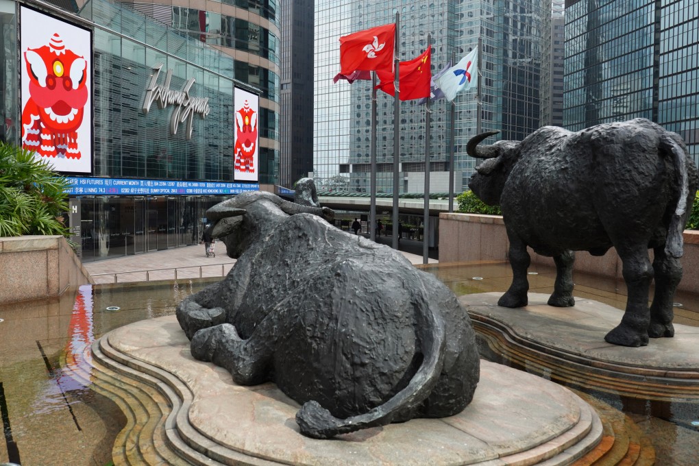 Signs for Hong Kong Exchanges & Clearing displayed at the Exchange Square complex in Central. Photo: Robert Ng