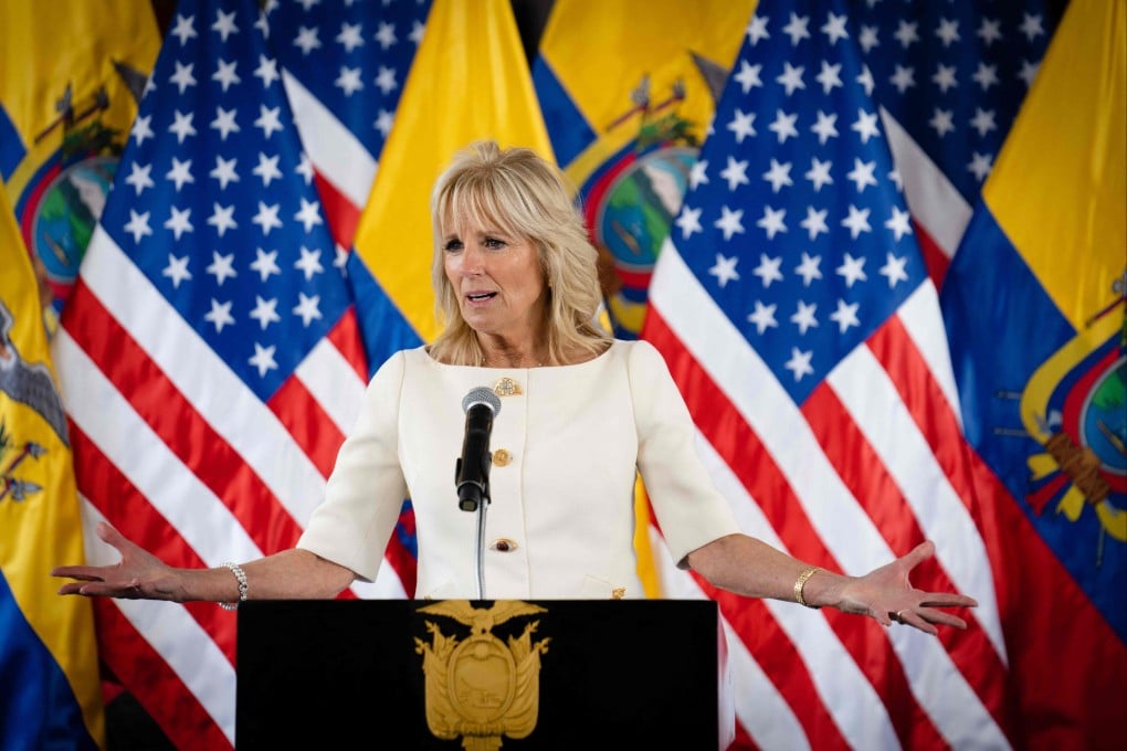 US first lady Jill Biden speaking at the Carondelet Palace in Quito, Ecuador, during a visit on behalf of the Biden administration on May 19. Photo: AFP