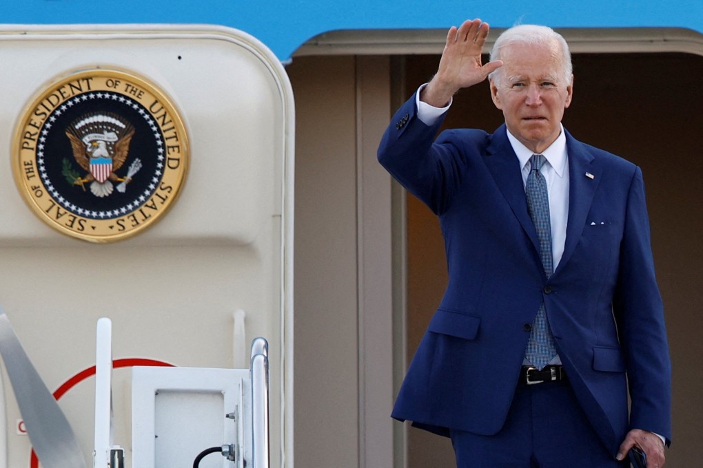 US President Joe Biden gestures as he boards Air Force One to depart from Yokota Air Base on the outskirts of Tokyo, on May 24. Photo: Reuters