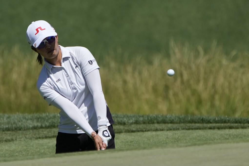 Tiffany Chan chips onto the second green on the third day of play at LPGA Bank of Hope Match Play. Photo: AP