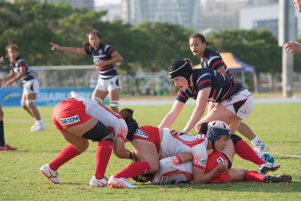 Rosie Wright (front, right) in action for Hong Kong against Japan in the Asia Rugby Sevens Series in Dubai. Photo: Hong Kong Rugby Union
