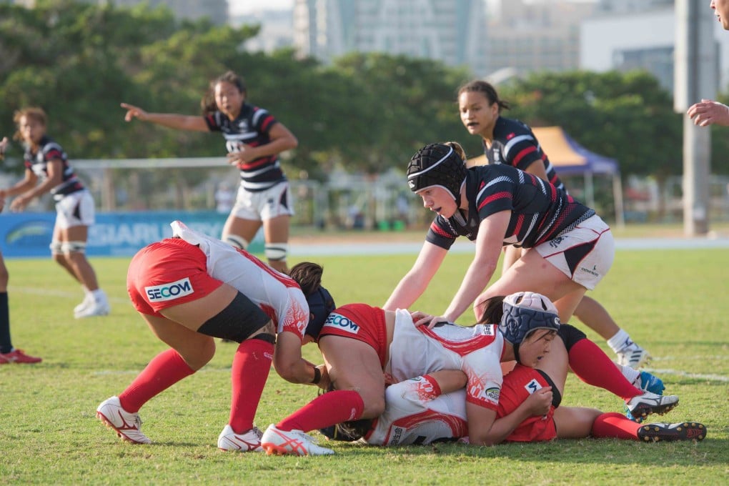 Rosie Wright (front, right) in action for Hong Kong against Japan in the Asia Rugby Sevens Series in Dubai. Photo: Hong Kong Rugby Union