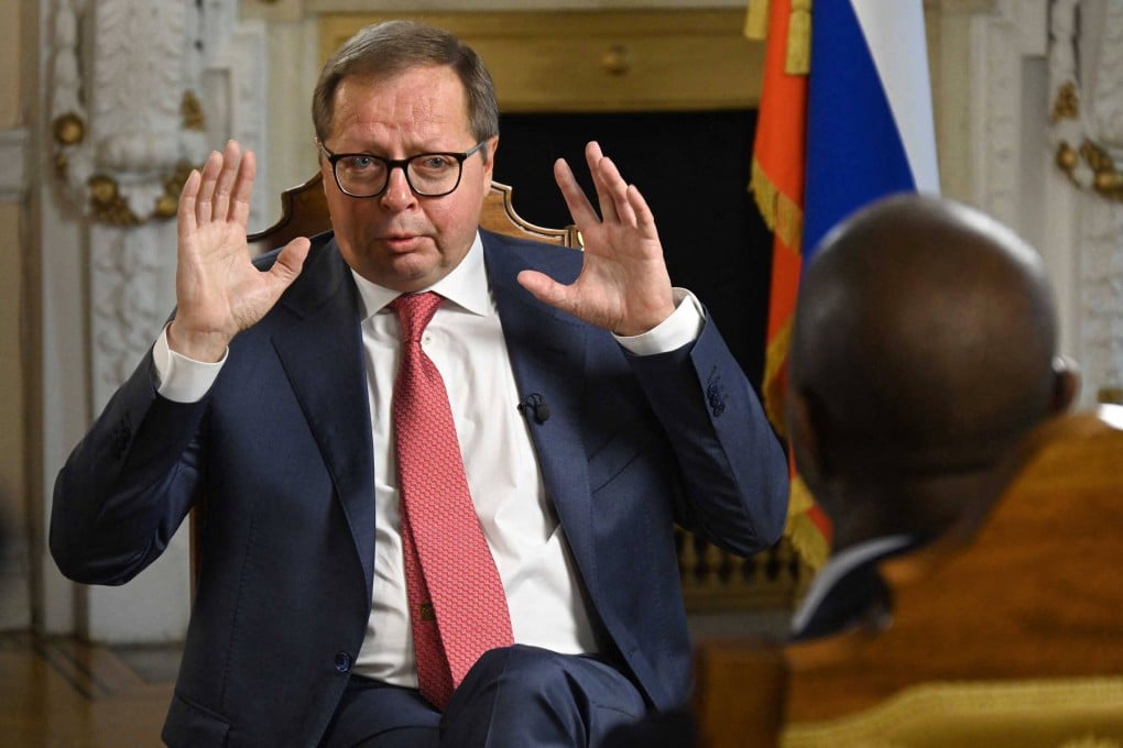 Russian Ambassador to Britain, Andrei Kelin, appearing on a BBC political television programme on Sunday. Photo: BBC via AFP