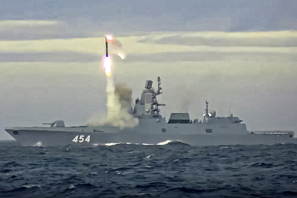 Russia’s Defense Ministry said the Russian navy successfully launched a new hypersonic missile from the Barents Sea. Photo: Russian Defense Ministry Press Service via AP