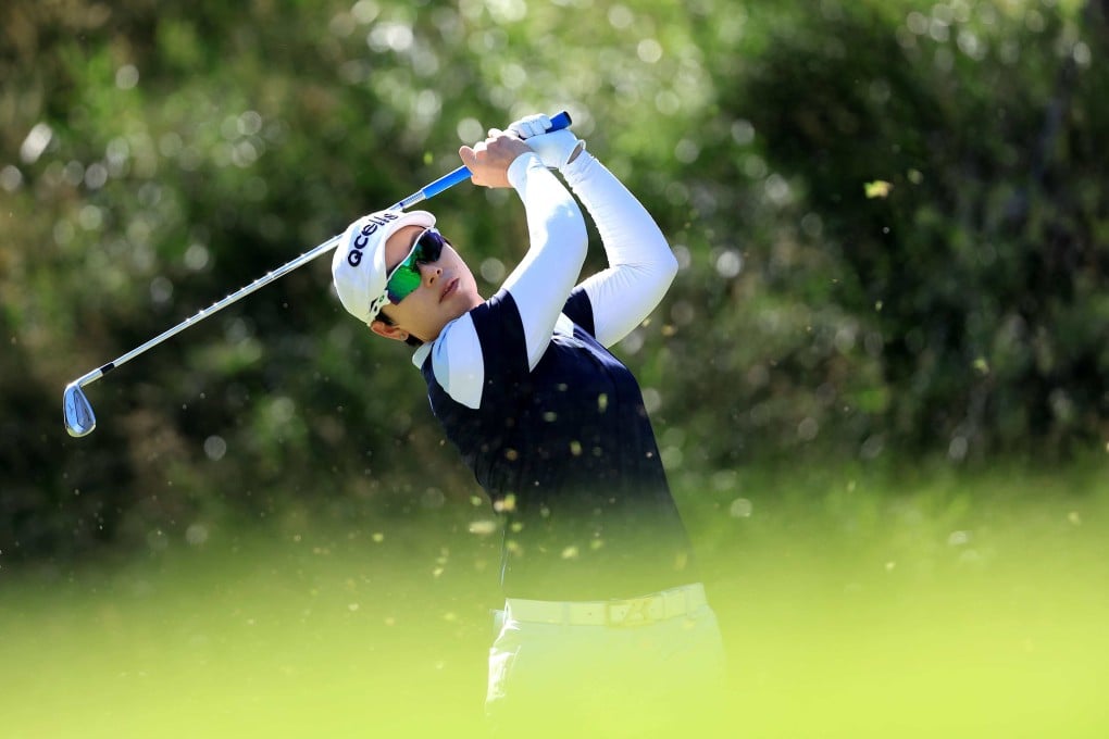 Eun-Hee Ji of South Korea hits a shot from the 14th tee during the Bank of Hope LPGA Match-Play. Photo: AFP
