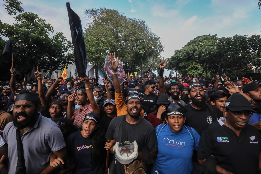 Protesters in Colombo, Sri Lanka shout slogans on Saturday during an anti-government protest about the nation’s worst ever economic crisis. Photo: EPA-EFE