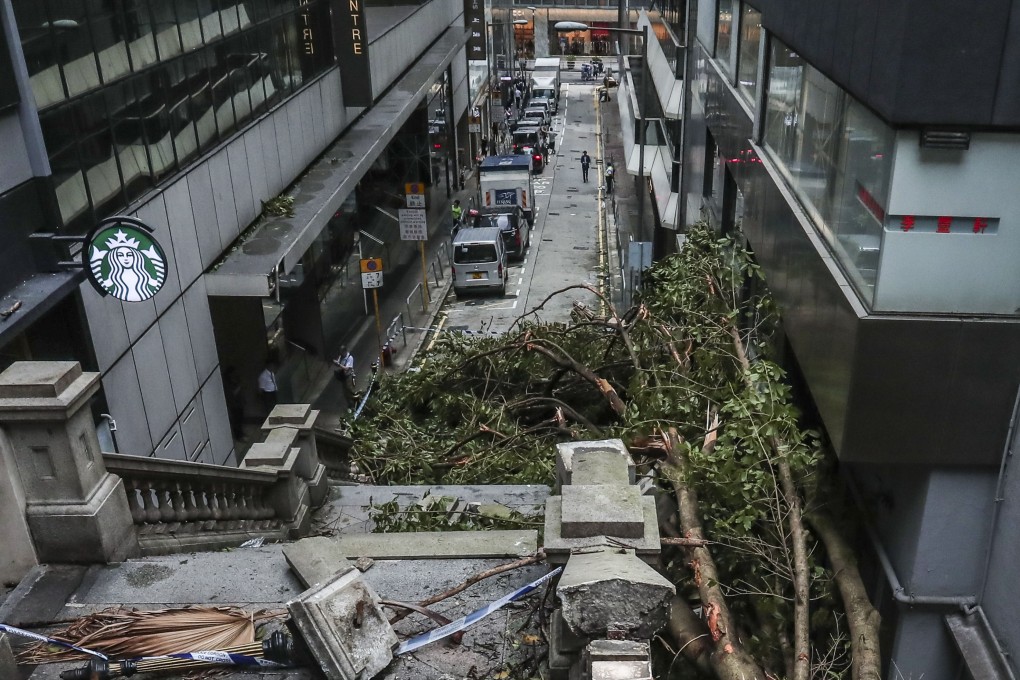 Debris and broken trees are left on Duddell Street in Central after Typhoon Mangkhut hit Hong Kong in September 2018. Photo: Jonathan Wong