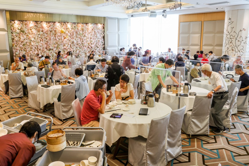 Diners at a restaurant in Tsing Yi as the third phase of the vaccine pass requirement took effect. Photo: Yik Yeung-man
