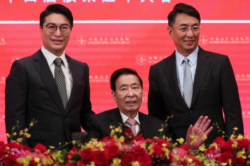 Martin Lee Ka-shing, Henderson Land’s co-chairman; Lee Shau-kee and Peter Lee Ka-kit, the firm’s other co-chairman, during the developer’s annual general meeting in 2019. Photo: Sam Tsang