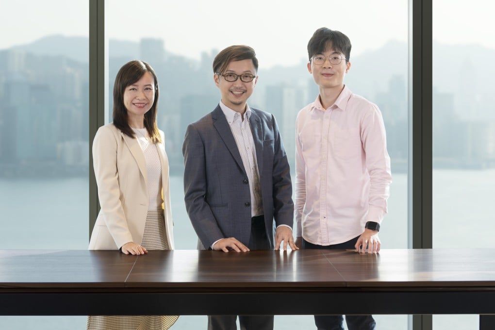 From left: Manulife Hong Kong’s wealth management manager Winvy Lung, actuary and chief product officer Danny Lee and advanced analytics specialist Alex Fung.
