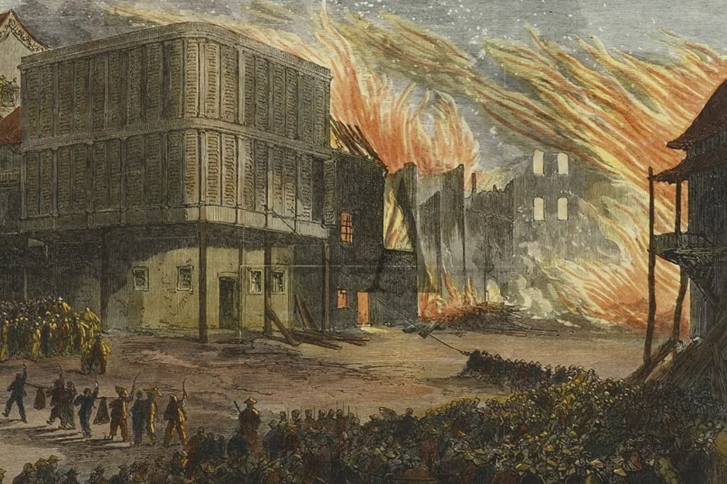 A depiction of a fire in Hong Kong circa 1866, from The Illustrated London News. Three disasters between 1866 and 1868 would see at last a determined effort by the city’s governor to create a properly trained and equipped fire services department.