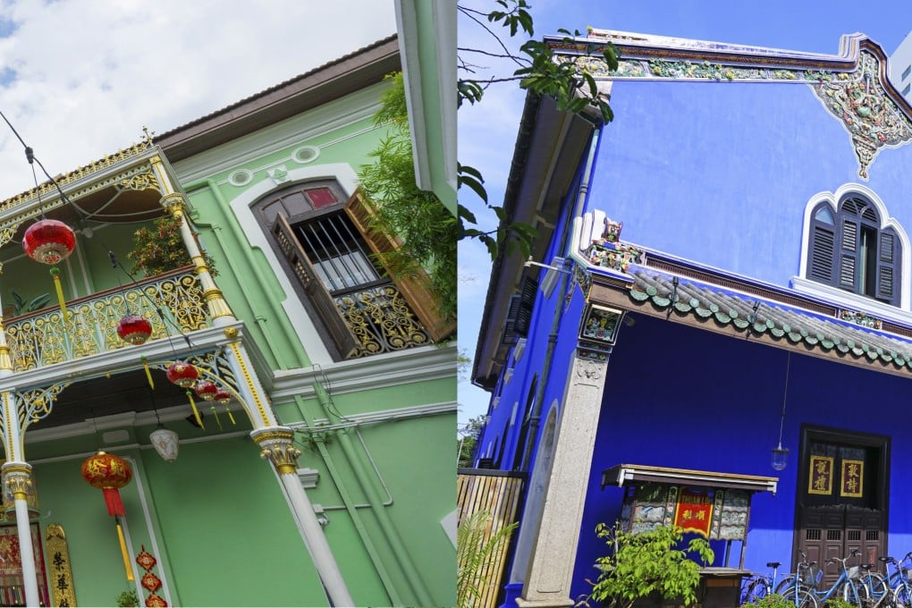 The Pinang Peranakan Mansion (left, also known as the Green Mansion) and the Cheong Fatt Tze Mansion (the Blue Mansion) in Georgetown, Penang, Malaysia. Photo: Shutterstock
