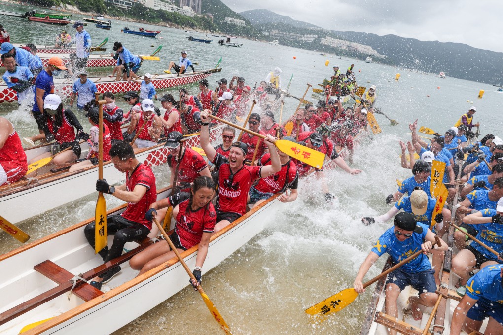 Participants kick up a splash at Stanley beach. Photo: Yik Yeung-man