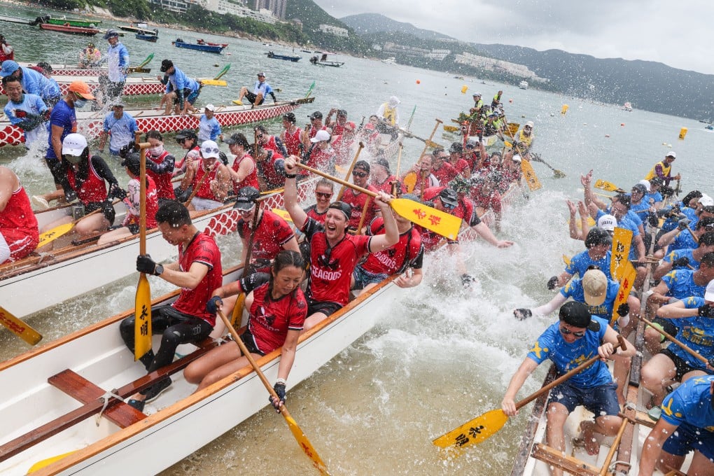 Participants kick up a splash at Stanley beach. Photo: Yik Yeung-man