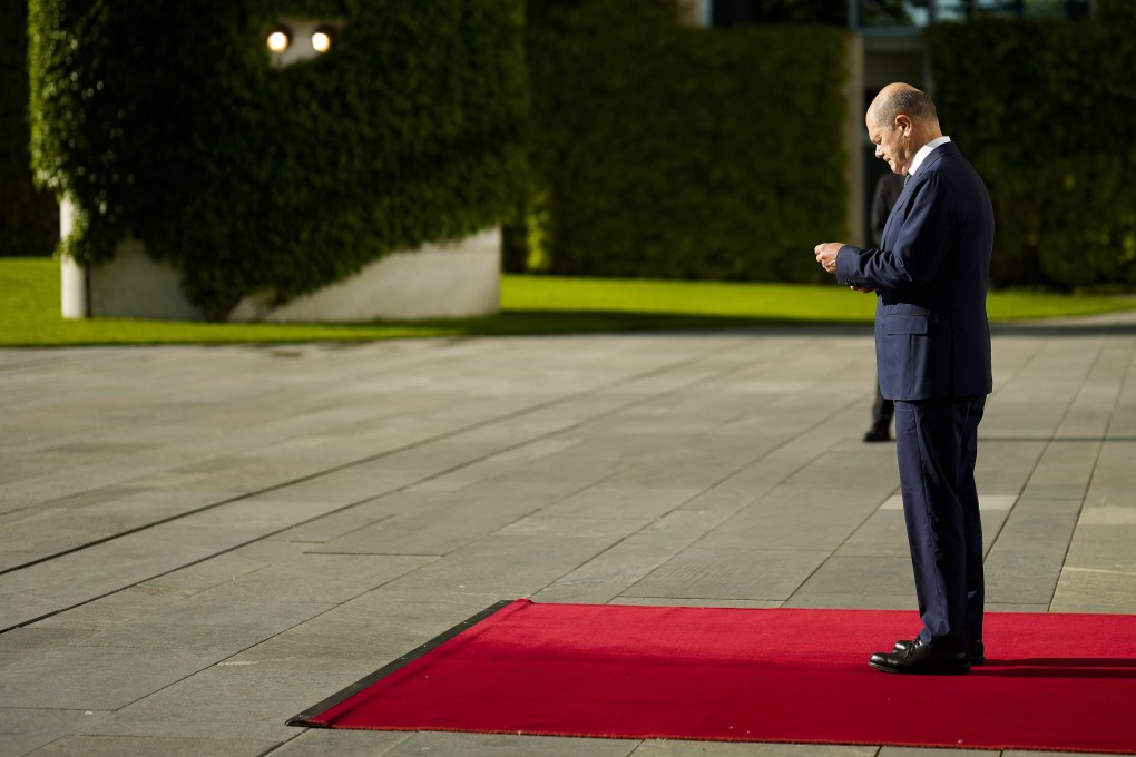 German Chancellor Olaf Scholz waits for the arrival of Ukrainian Parliament Speaker Ruslan Stefanchuk for a meeting, at the chancellery in Berlin on June 3. Scholz must tread a fine line diplomatically in dealing with the US and Russia. Photo: AP