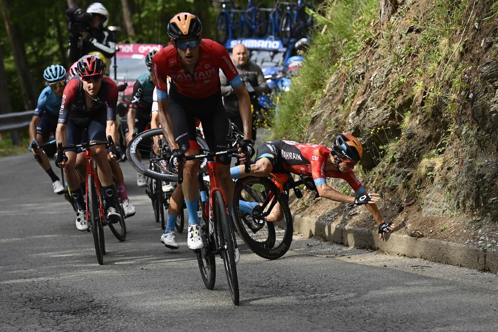 Spain’s Pello Bilbao Lopez De Armentia falls during the 16th stage of the Giro D’Italia cycling race. Photo: AP