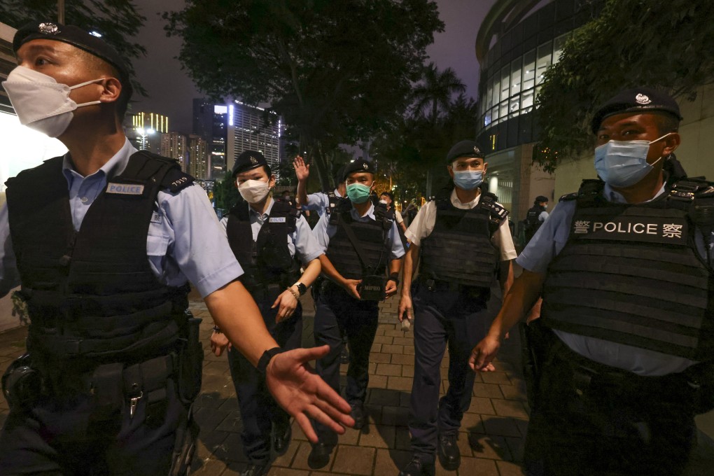 Police patrol and stand guard in and around Hong Kong’s Victoria Park on the Tiananmen crackdown anniversary, June 4. Photo: Dickson Lee