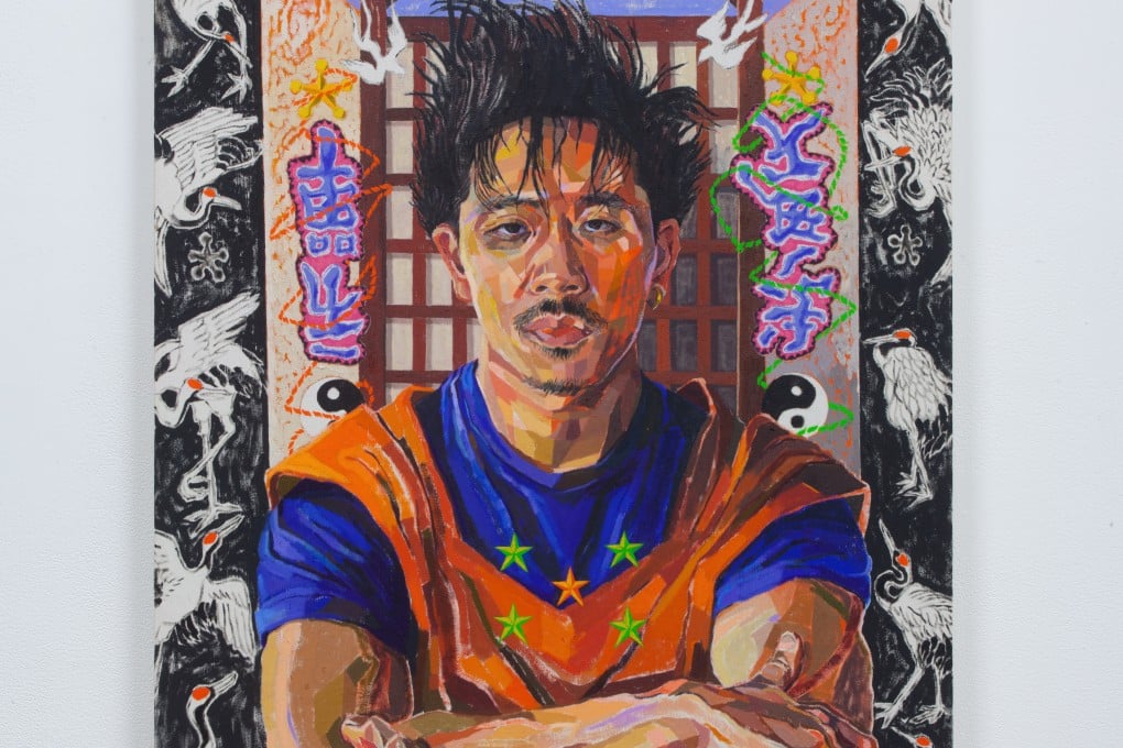 “Coolieism, aka: Sly Son Goku” (2021), by Oscar yi Hou, based on a character from the popular manga series Dragon Ball, mixes Asian and American iconography. Photo: Oscar yi Hou