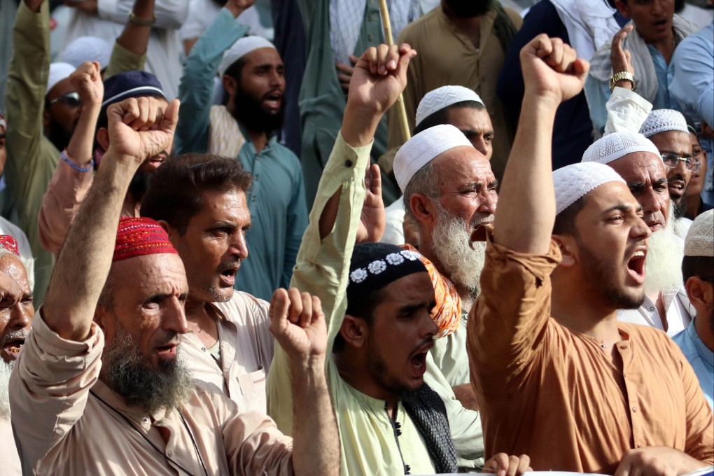 Supporters of an Islamic political party shout anti-India slogans during a protest on Monday in Karachi, Pakistan, against the remarks made by two senior members of Indian PM Narendra Modi’s ruling Bharatiya Janata Party. Photo: EPA-EFE