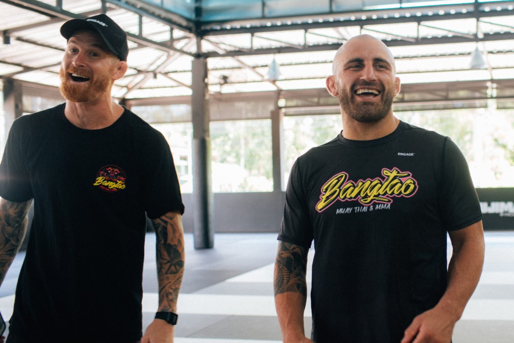 Alex Volkanovski (right) with coach Frank Hickman ahead of his seminar at the Bangtao Muay Thai & MMA gym. Photo: Criscarlo Chua