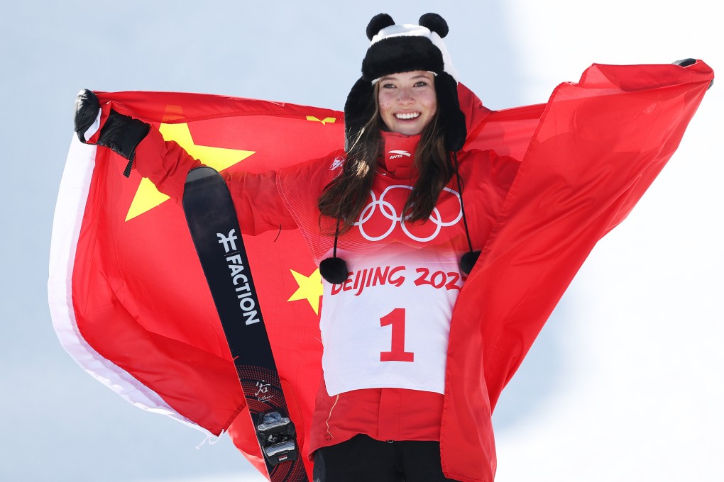 China’s Eileen Gu poses after winning the women’s freeski halfpipe at the Beijing 2022 Winter Olympics. Photo: TNS