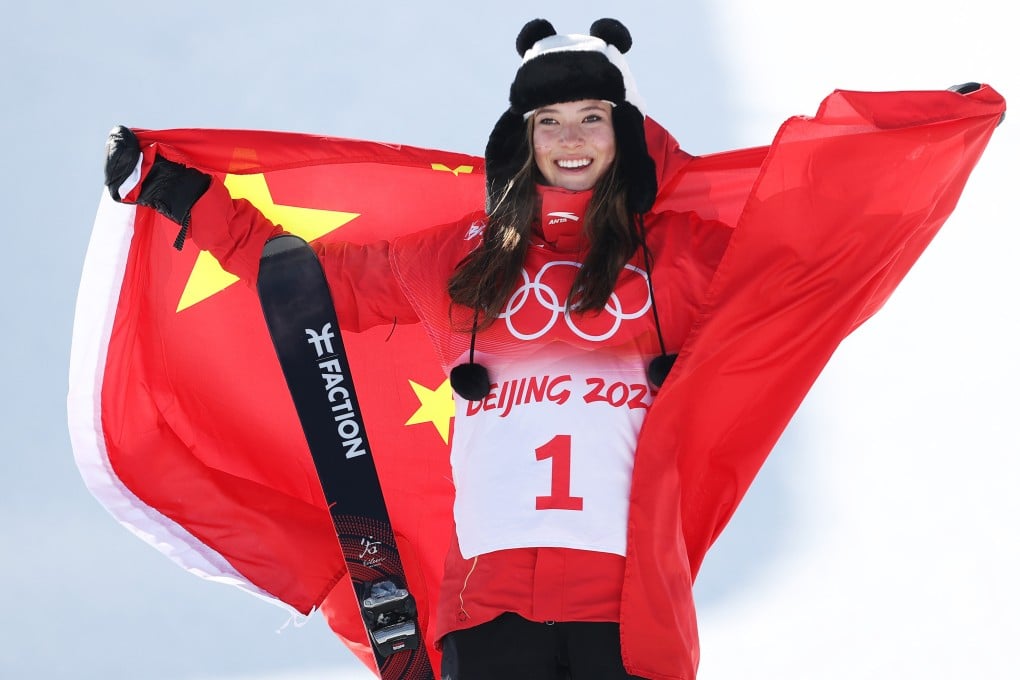 China’s Eileen Gu poses after winning the women’s freeski halfpipe at the Beijing 2022 Winter Olympics. Photo: TNS