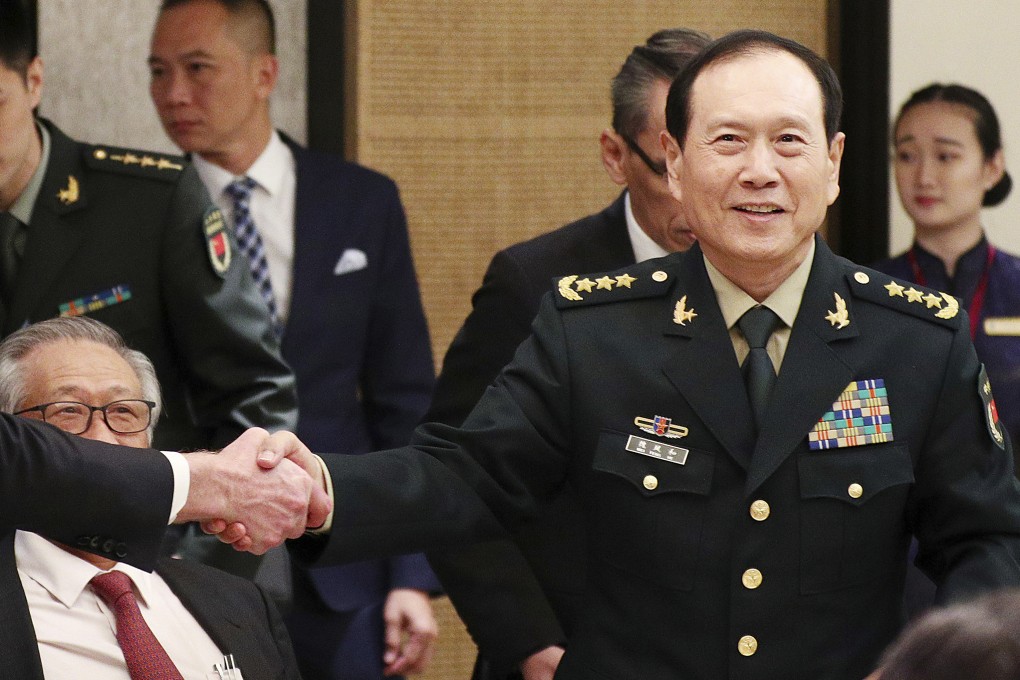 China’s Defence Minister General Wei Fenghe on the sidelines of the Shangri-la Dialogue summit in Singapore in 2019. Photo: AP