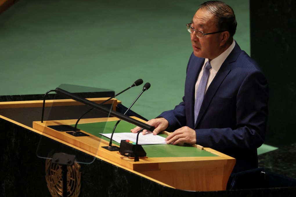 Chinese Ambassador to the United Nations Zhang Jun speaks to the UN General Assembly on Wednesday, defending China’s veto of new Security Council sanctions on North Korea. Photo: Reuters