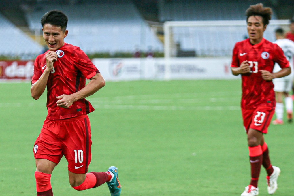 A happy Wong Wai after scoring against Afghanistan. Photo: HKFA