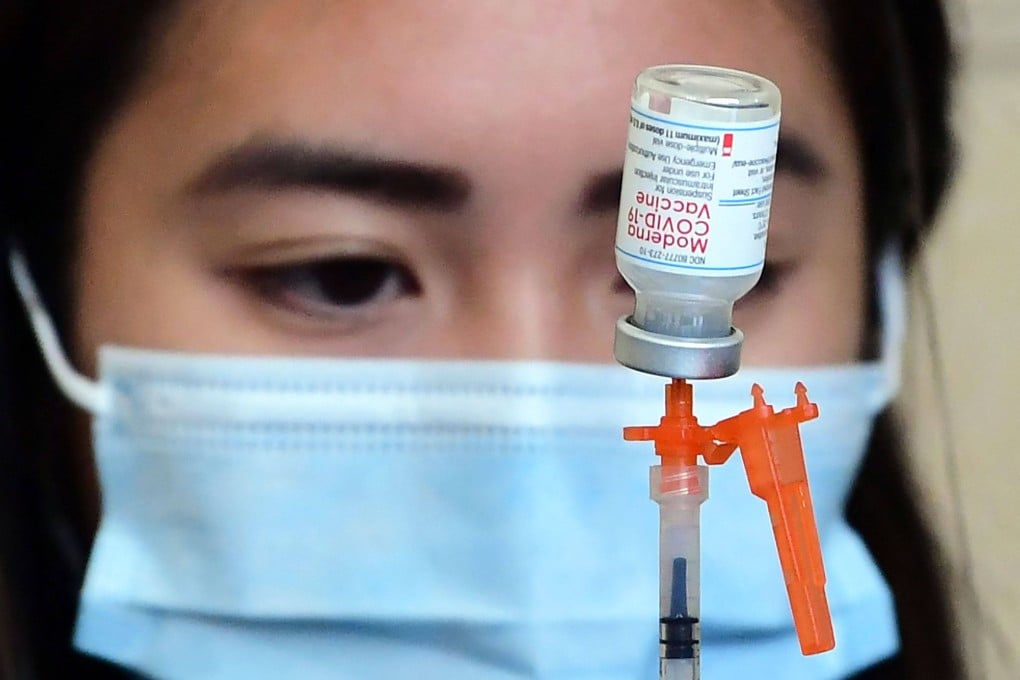 The Moderna Covid-19 vaccine is prepared for administration at Union Station in Los Angeles in January. Photo:AFP