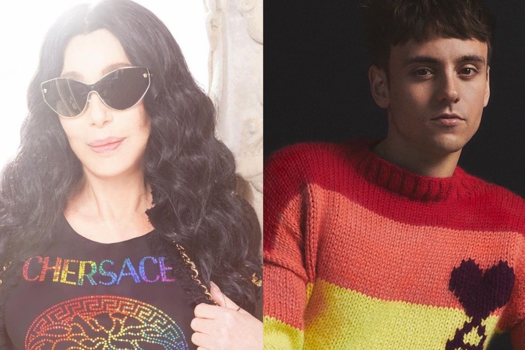 Many fashion brands are releasing Pride collections, including collaborations between French brand Ami and Olympic medallist Tom Daley (right), as well as Cher (left) and Versace.