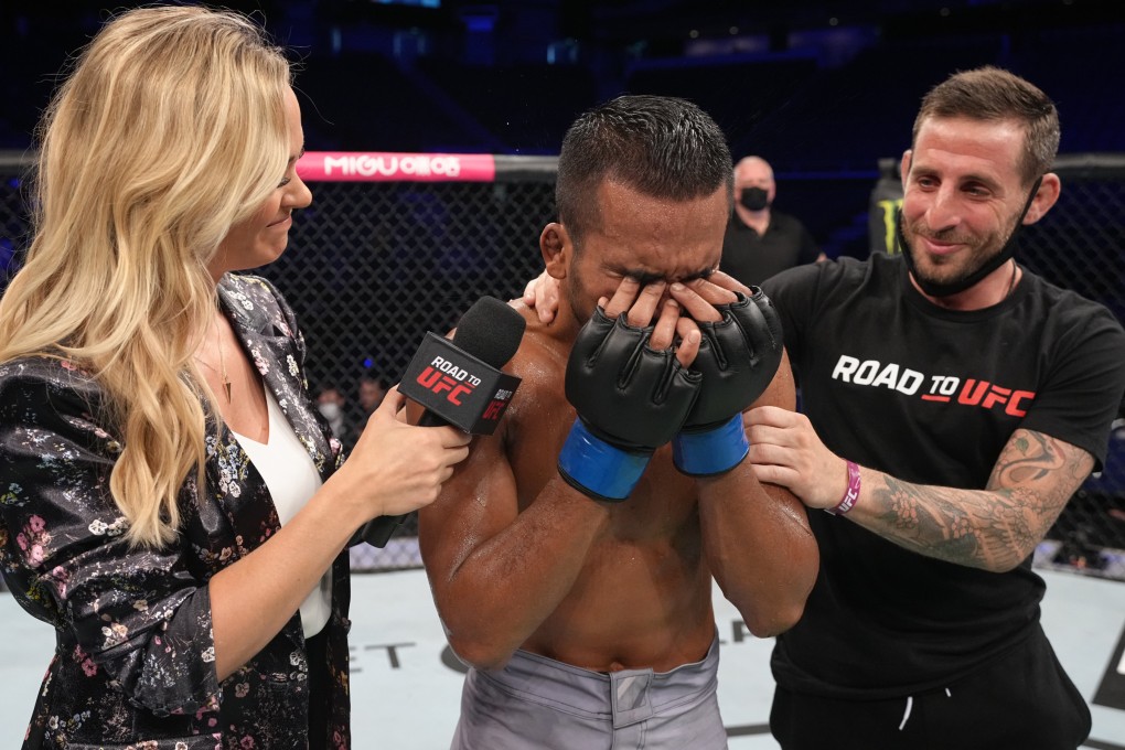 Topnoi Kiwram of Thailand reacts after his victory over Yuma Horiuchi in their flyweight fight during the Road to UFC event at Singapore Indoor Stadium on June 10, 2022. Photo: Zuffa LLC