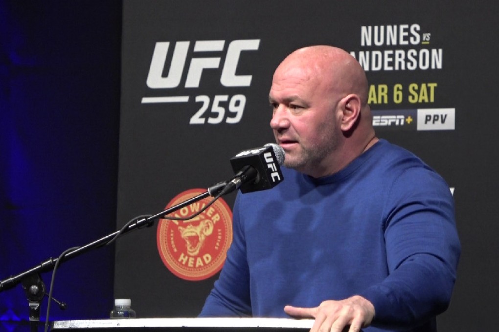 Dana White speaks to the media at the UFC 259 press conference. Photo: Drake Riggs