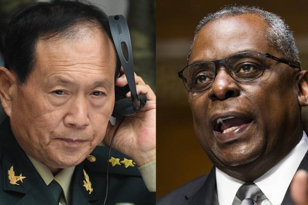Chinese Defence Minister General Wei Fenghe and his US counterpart Lloyd Austin held talks in Singapore on Friday. Photos: AP, Getty Images