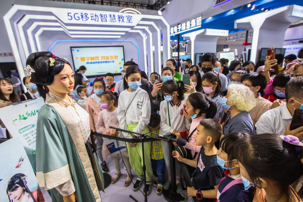 An AI teaching robot modelled on Song dynasty poet Li Qingzhao at the Fuzhou Strait International Conference and Exhibition Centre in Fuzhou, Fujian province, China, in April 2021. Li was famously a victim of domestic abuse in ancient China. Photo: VCG via Getty Images