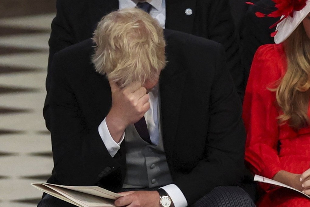 British Prime Minister Boris Johnson sits next to his wife, Carrie Johnson, at the National Service of Thanksgiving held at St Paul’s Cathedral in London as part of celebrations marking the Platinum Jubilee of Britain’s Queen Elizabeth II on June 3. Photo: pool via AP)