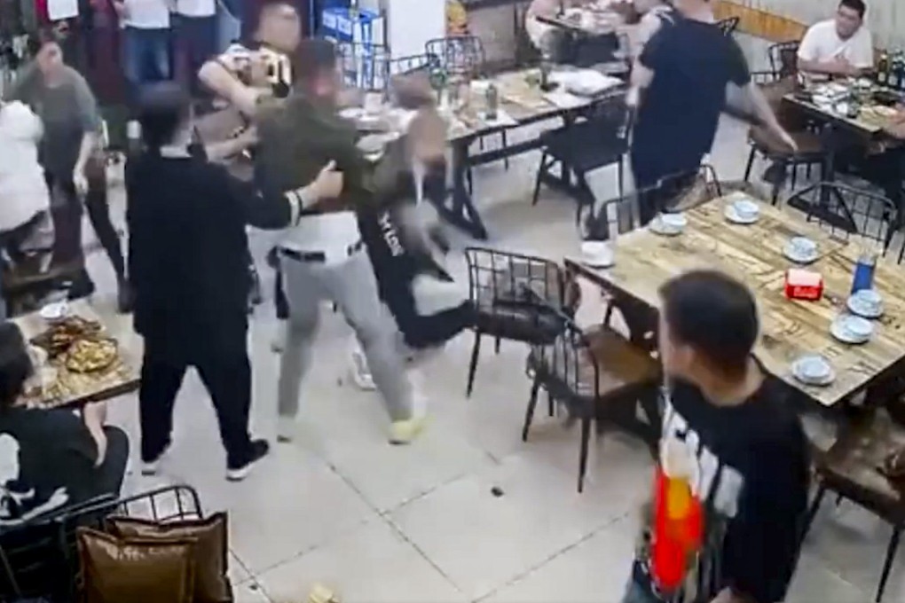 The attack took place at restaurant in Tangshan, Hebei province, on Friday night. Photo: Weibo