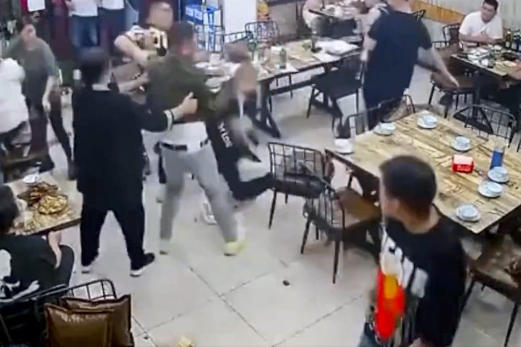 The attack took place at restaurant in Tangshan, Hebei province, on Friday night. Photo: Weibo