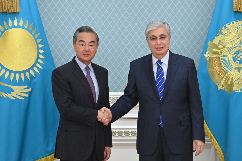 Chinese State Councilor and Foreign Minister Wang Yi, left, with Kazakh President Kassym-Jomart Tokayev in Nur-Sultan, Kazakhstan, this month. Photo: Handout