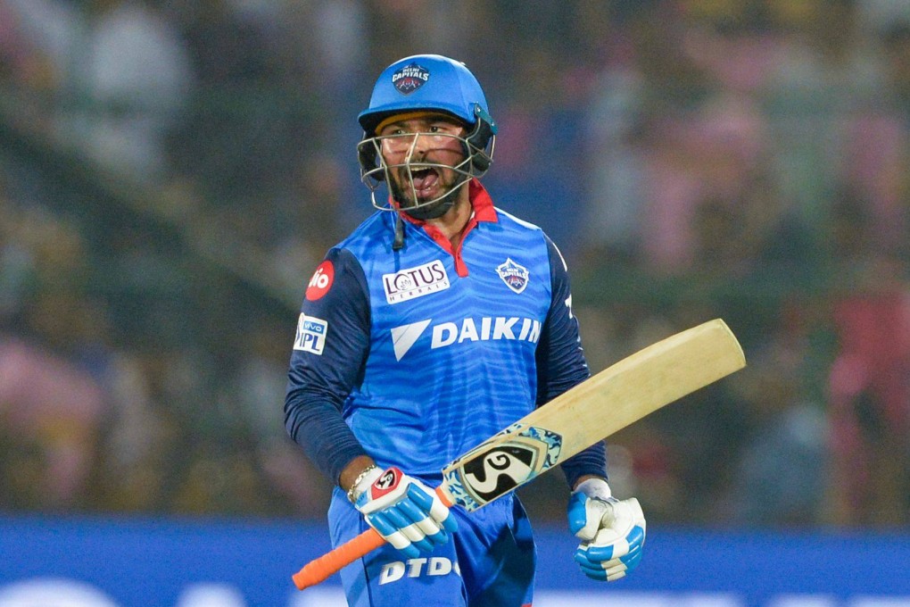 Delhi Capitals cricketer Rishabh Pant celebrates after hitting the winning runs during the 2019 IPL Twenty20. Photo: AFP