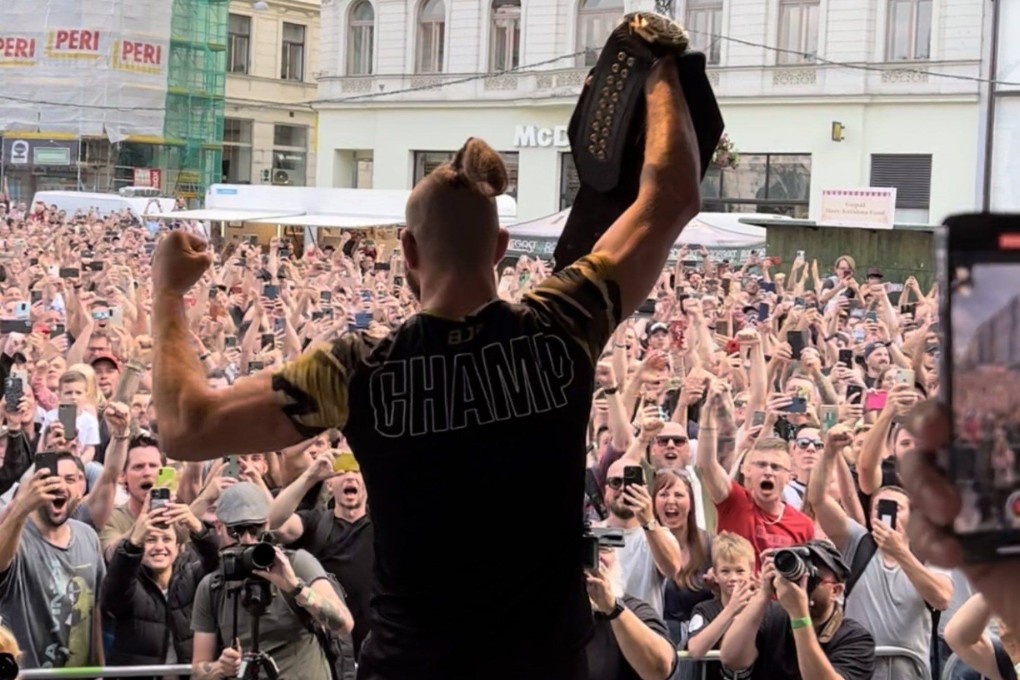 New UFC light heavyweight champion Jiri Prochazka celebrates in front of thousands of fans in his hometown of Brno, in the Czech Republic. Photo Instagram/@paradigmsports