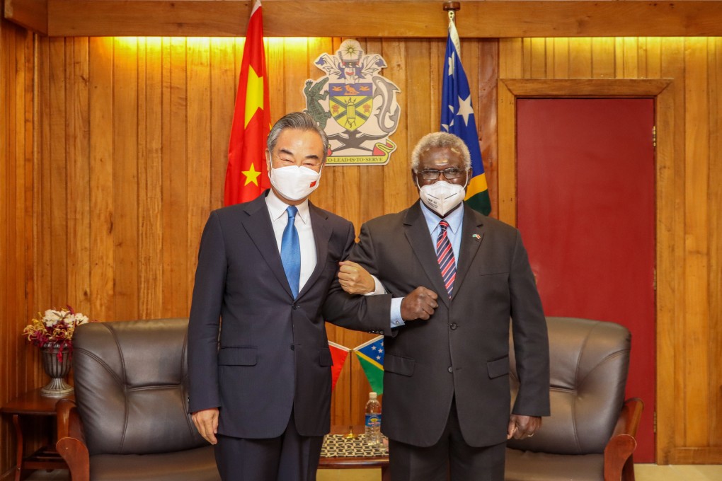 Chinese Foreign Minister Wang Yi meets Solomon Islands Prime Minister Manasseh Sogavare in Honiara, Solomon Islands, on May 26. Photo: Xinhua