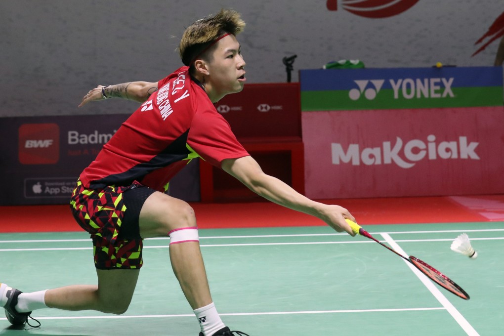 Lee Cheuk-yiu of Hong Kong in action against Chou Tien-chen of Taiwan during their men’s single match at the Indonesia Masters in Jakarta. Photo: EPA-EFE
