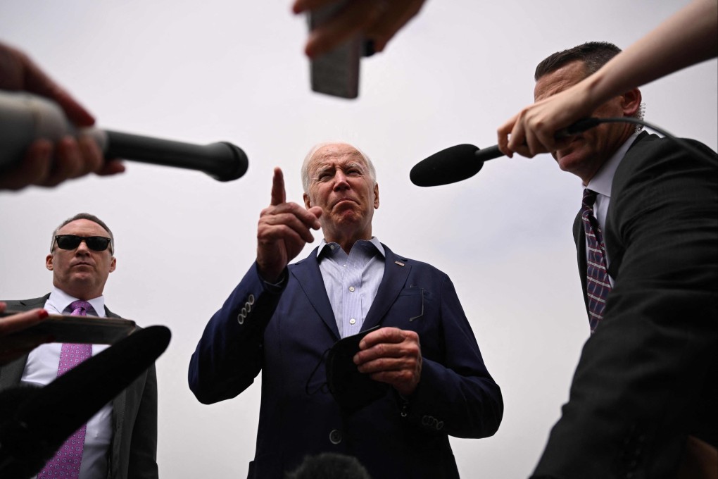 US President Joe Biden speaks to the press at Los Angeles International Airport on Saturday before departing for New Mexico. Photo: AFP