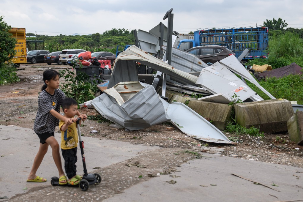 Temporary scaffolding blown down by a tornado in Guangzhou, capital of China’s Guangdong province. Photo: Anadolu Agency via Getty Images