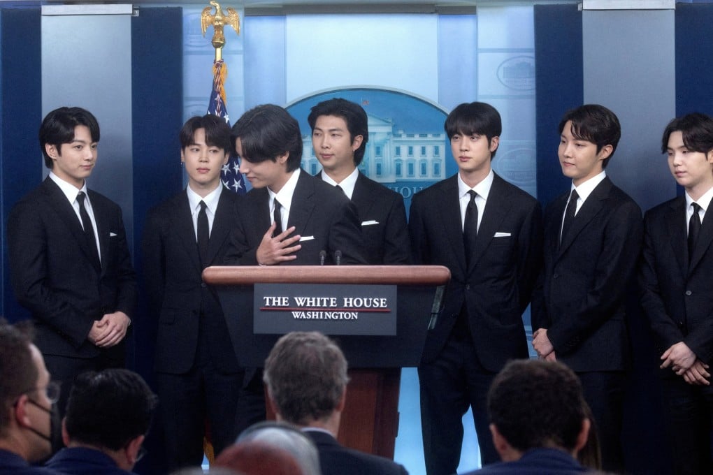 BTS makes statements against anti-Asian hate crimes at the White House on May 31, 2022. Photo: Reuters