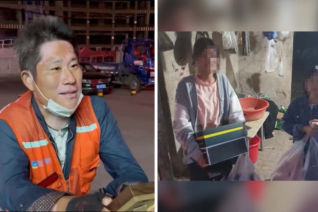 A man in China works two jobs to support his two children, and five other kids from poor families. Photo: SCMP Composite