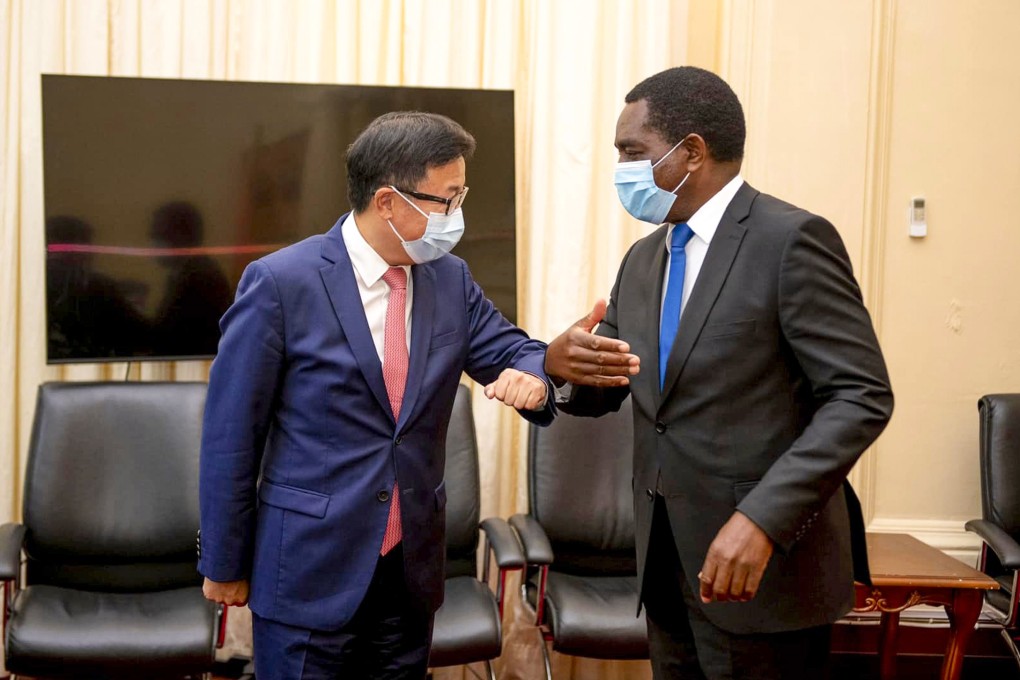 Wu Peng, director general of the Chinese foreign ministry’s African affairs department, meets Zambian President Hakainde Hichilema in Lusaka. Photo: Handout